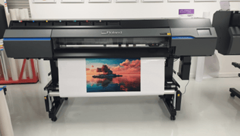 Roland VG3 printer printing onto printable canvas in the Signmaster showroom 