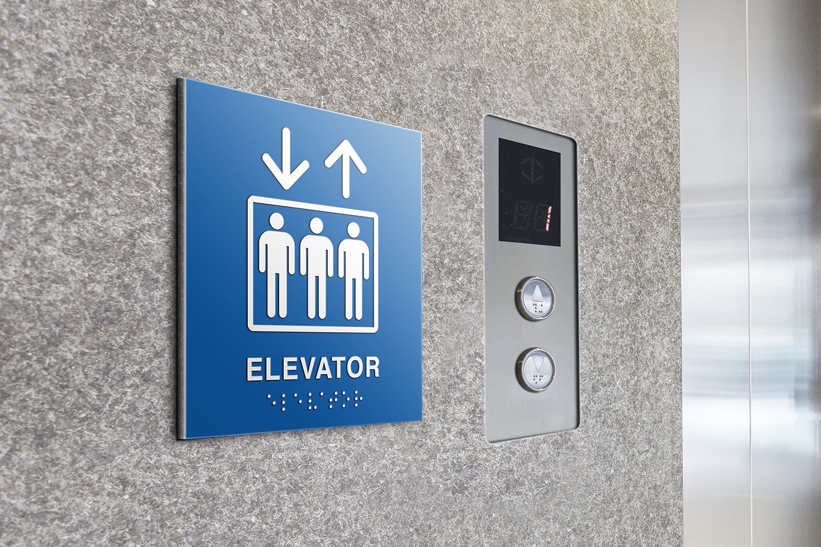 Bespoke elevator sign with brail made with a print and cut machine.  